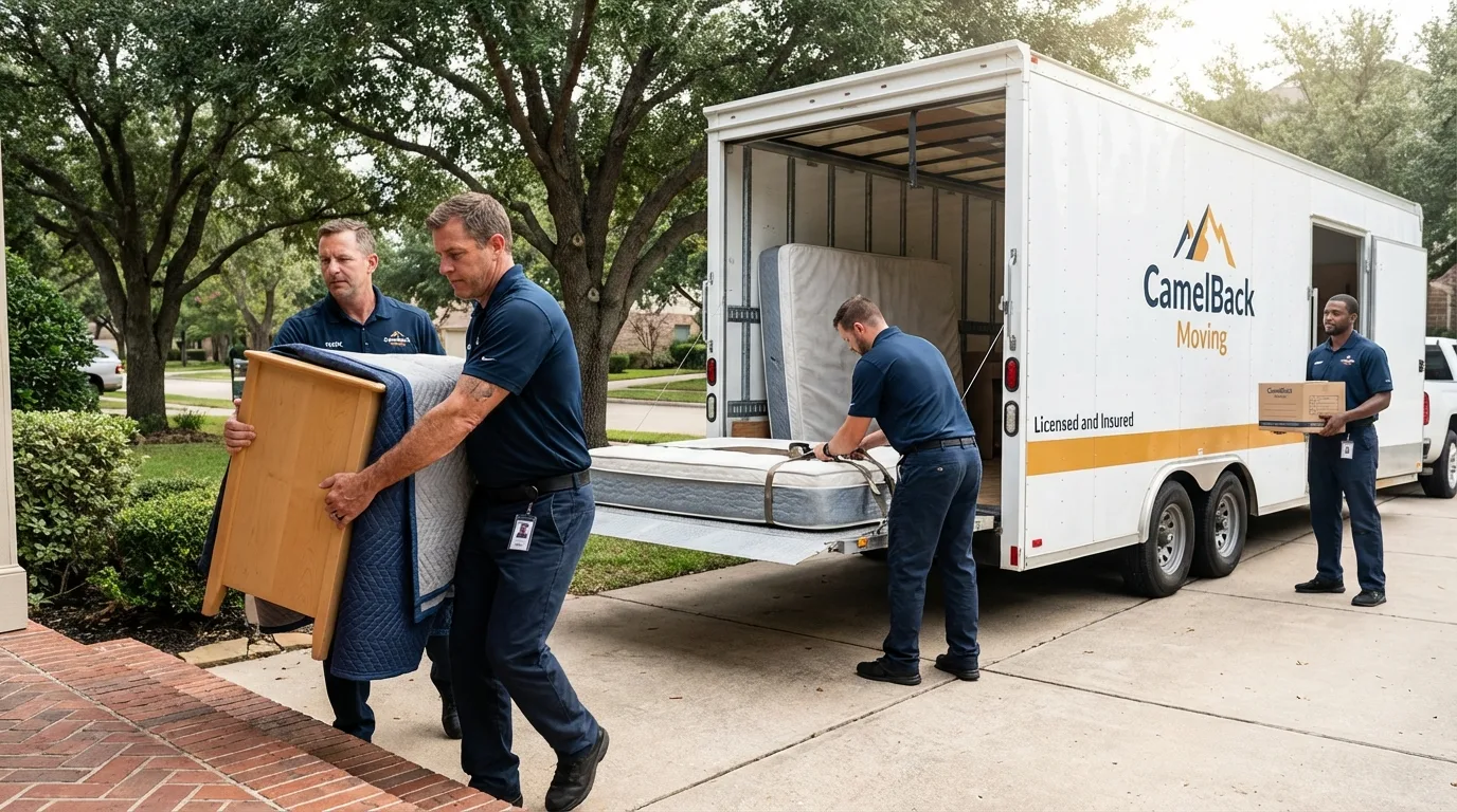 Crew loading residential truck for cross-state move from East Prairie, MO